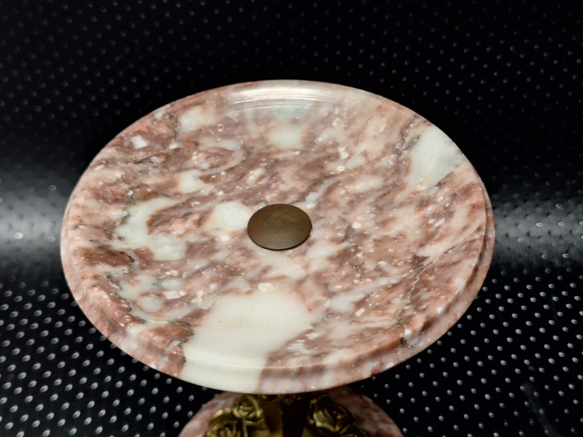 Paar Franse Art-Deco cassolettes in marbre griotte en messing - foto 7