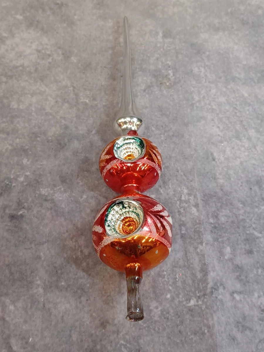 Vintage glazen kerstpiek en bijpassende kerstbal met reflector - foto 5