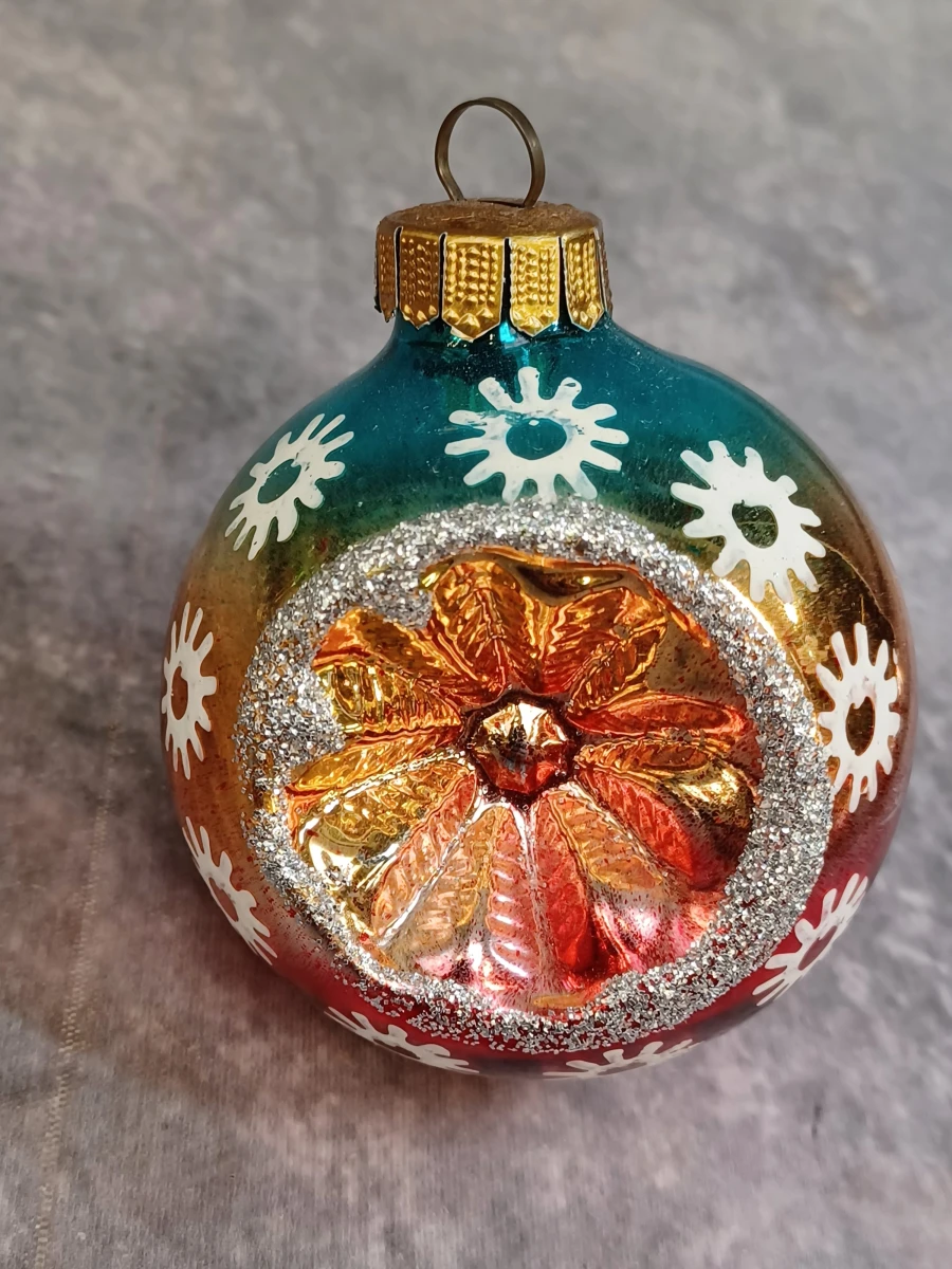 Vintage glazen kerstpiek en bijpassende kerstbal met reflector - foto 2