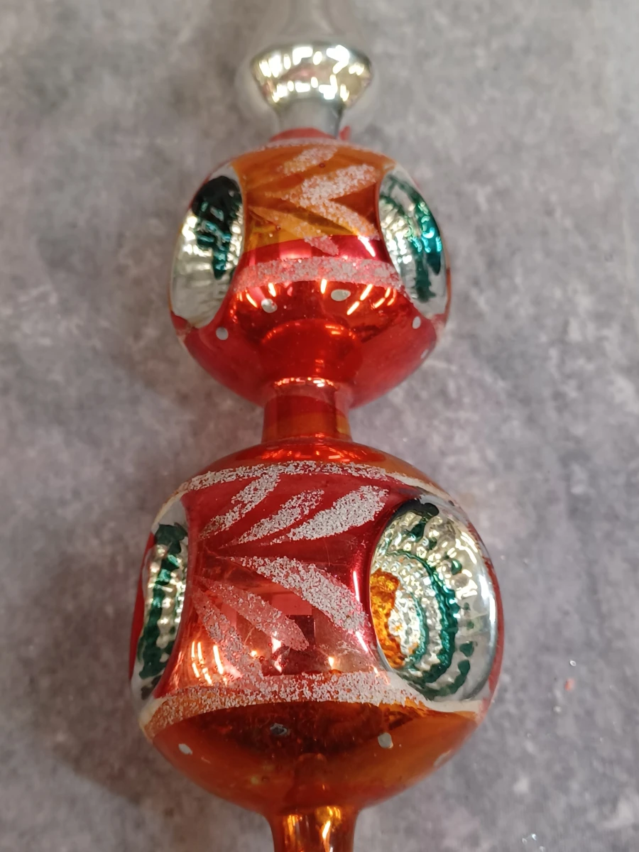 Vintage glazen kerstpiek en bijpassende kerstbal met reflector - foto 7