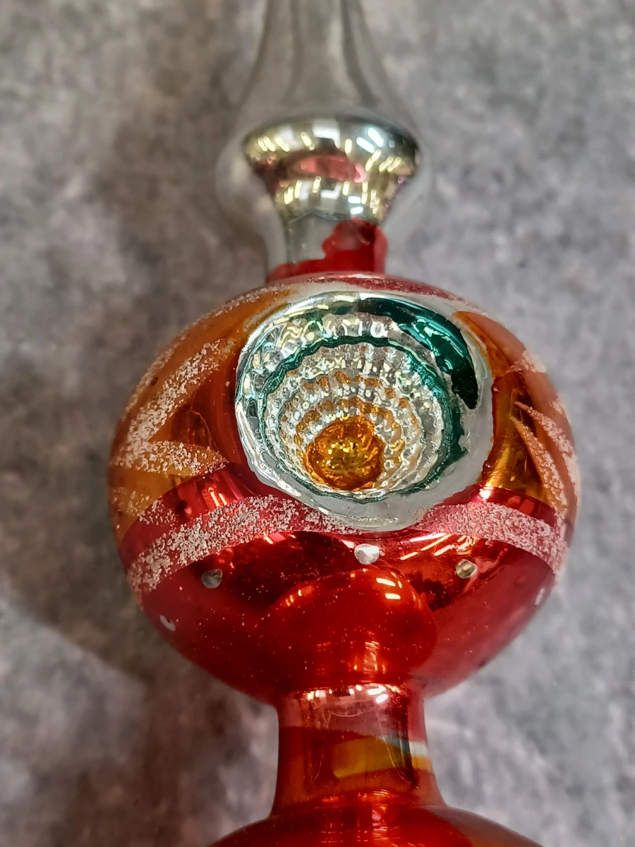 Vintage glazen kerstpiek en bijpassende kerstbal met reflector - foto 8