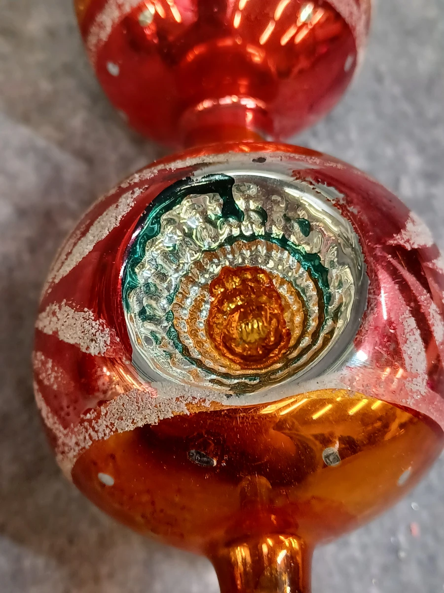 Vintage glazen kerstpiek en bijpassende kerstbal met reflector - foto 9