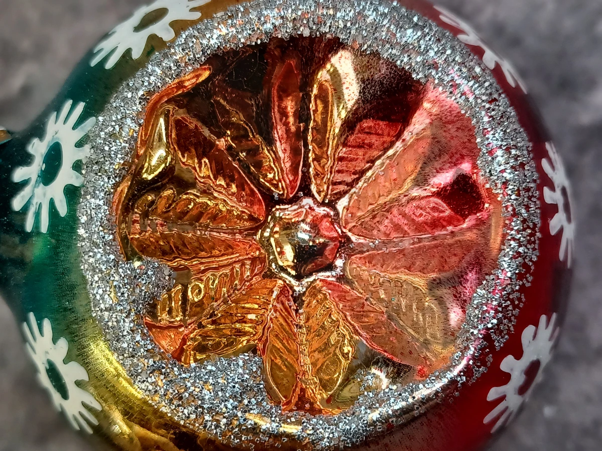 Vintage glazen kerstpiek en bijpassende kerstbal met reflector - foto 3