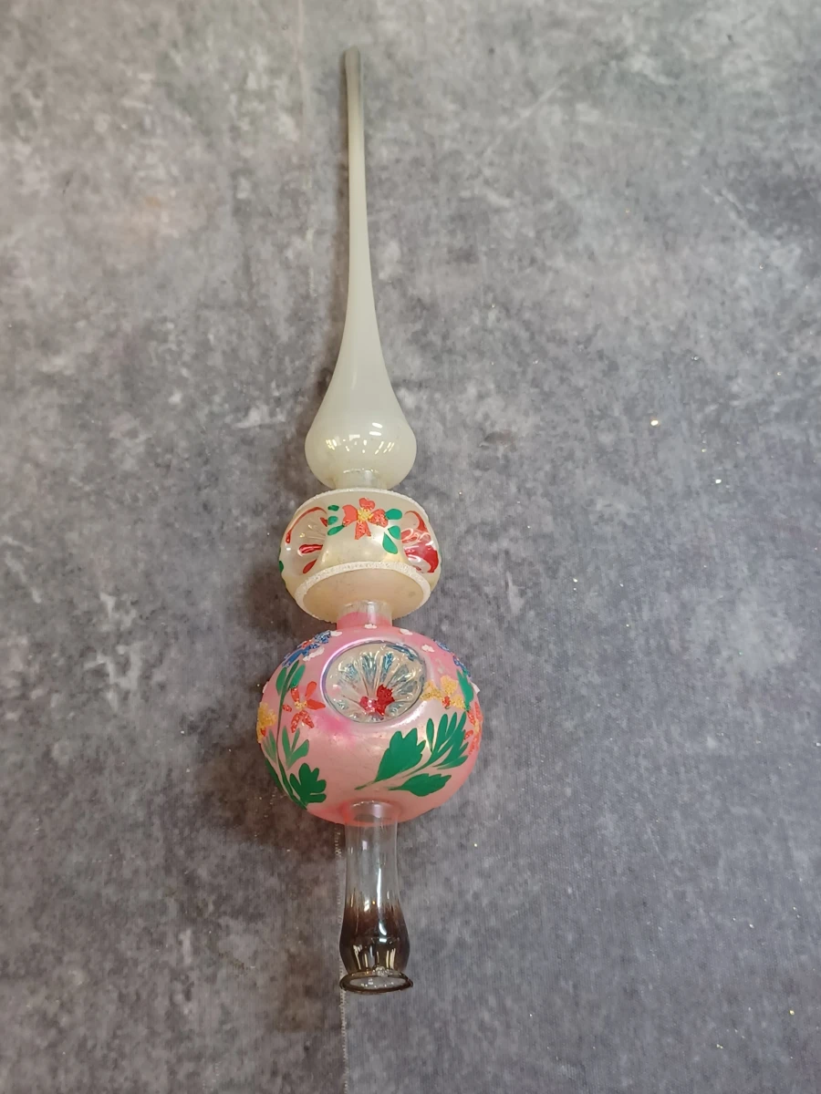Vintage glazen kerstdecoratie set: piek, kerstballen en kralenslinger - foto 4