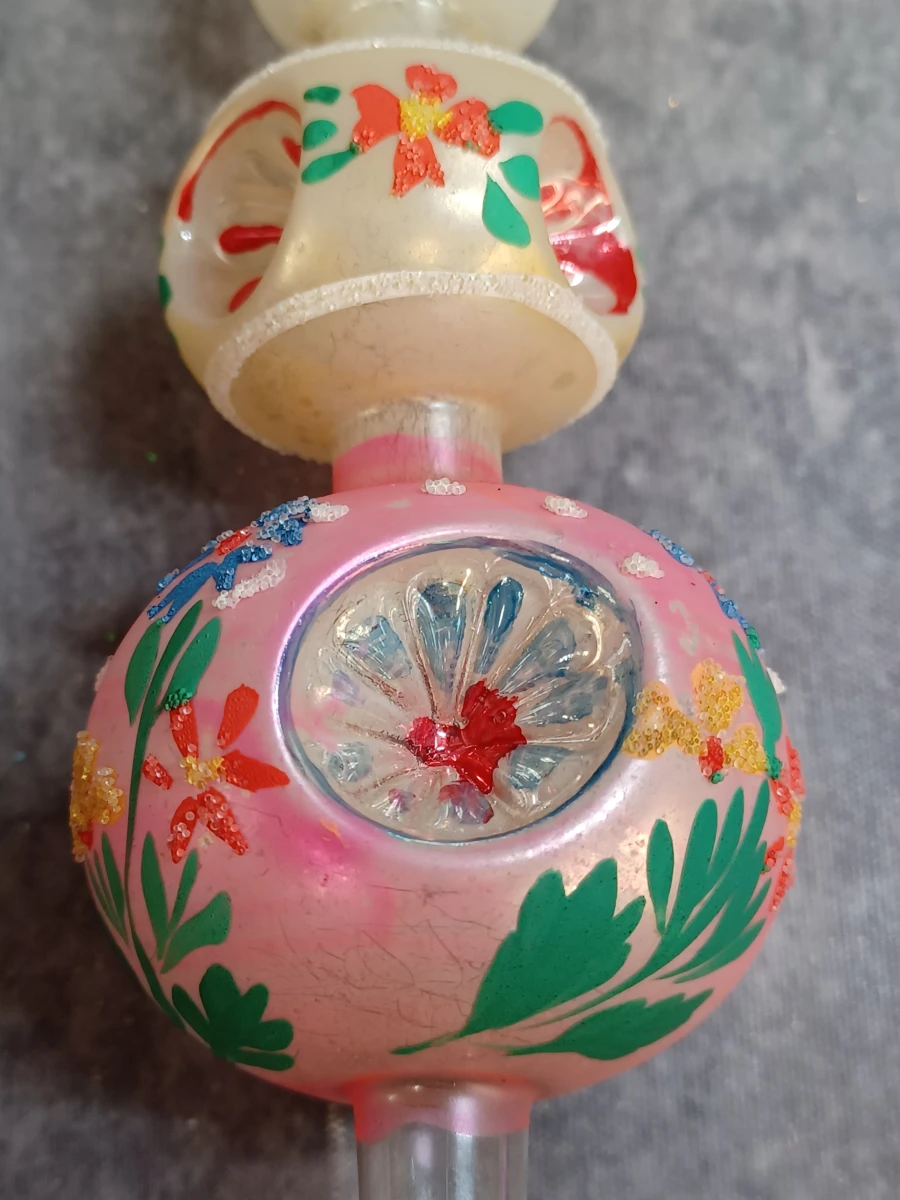 Vintage glazen kerstdecoratie set: piek, kerstballen en kralenslinger - foto 5