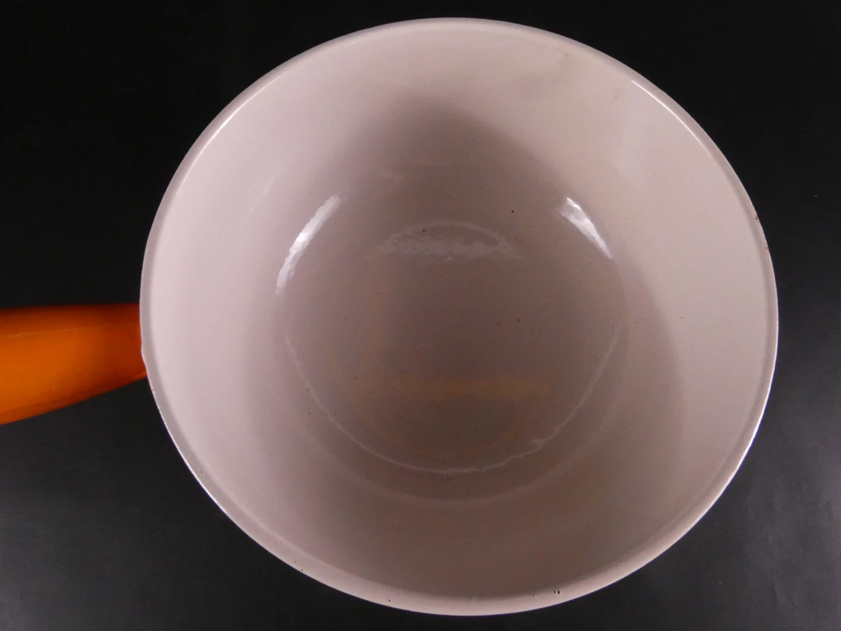 Vintage set van twee oranje geëmailleerde gietijzeren kookpotten, France - foto 3