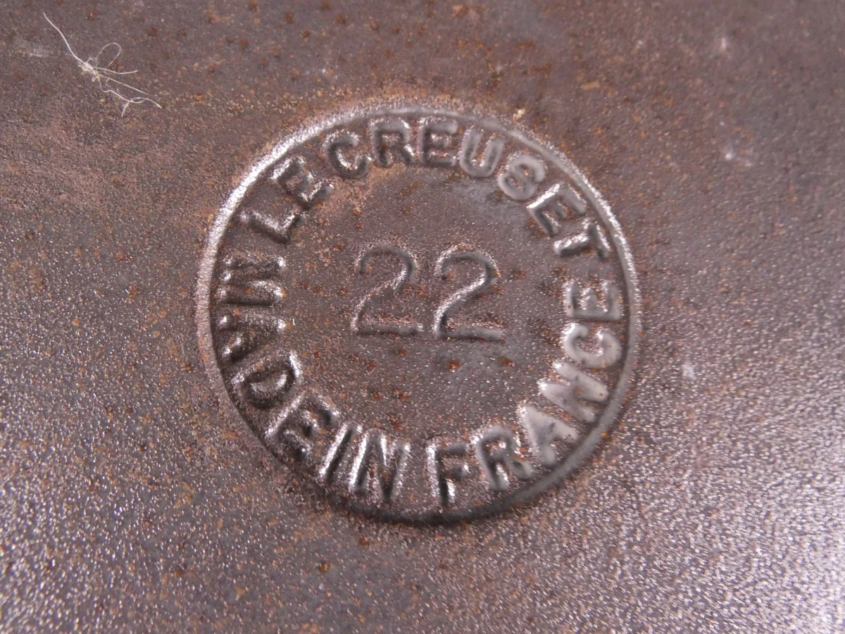 Vintage set van twee oranje geëmailleerde gietijzeren kookpotten, France - foto 5