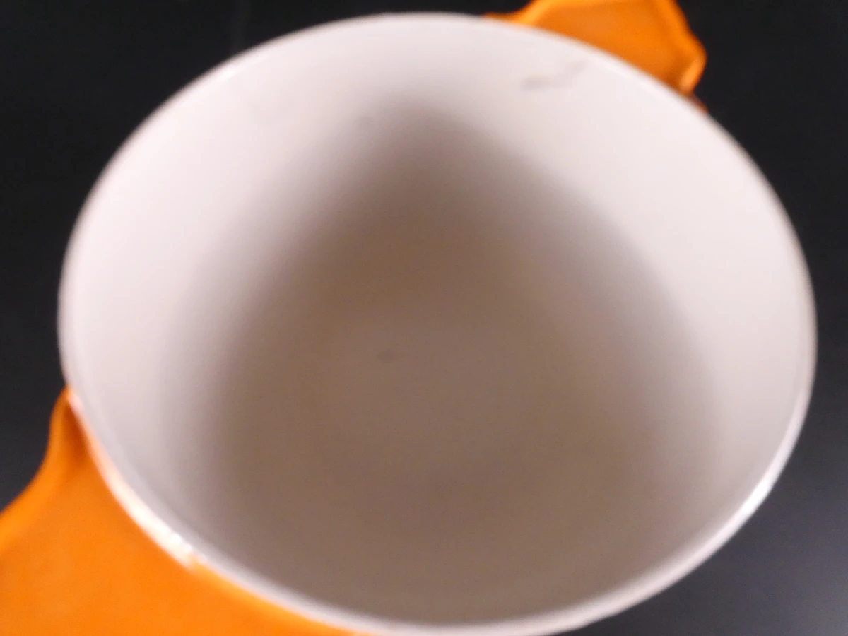 Vintage set van twee oranje geëmailleerde gietijzeren kookpotten, France - foto 13