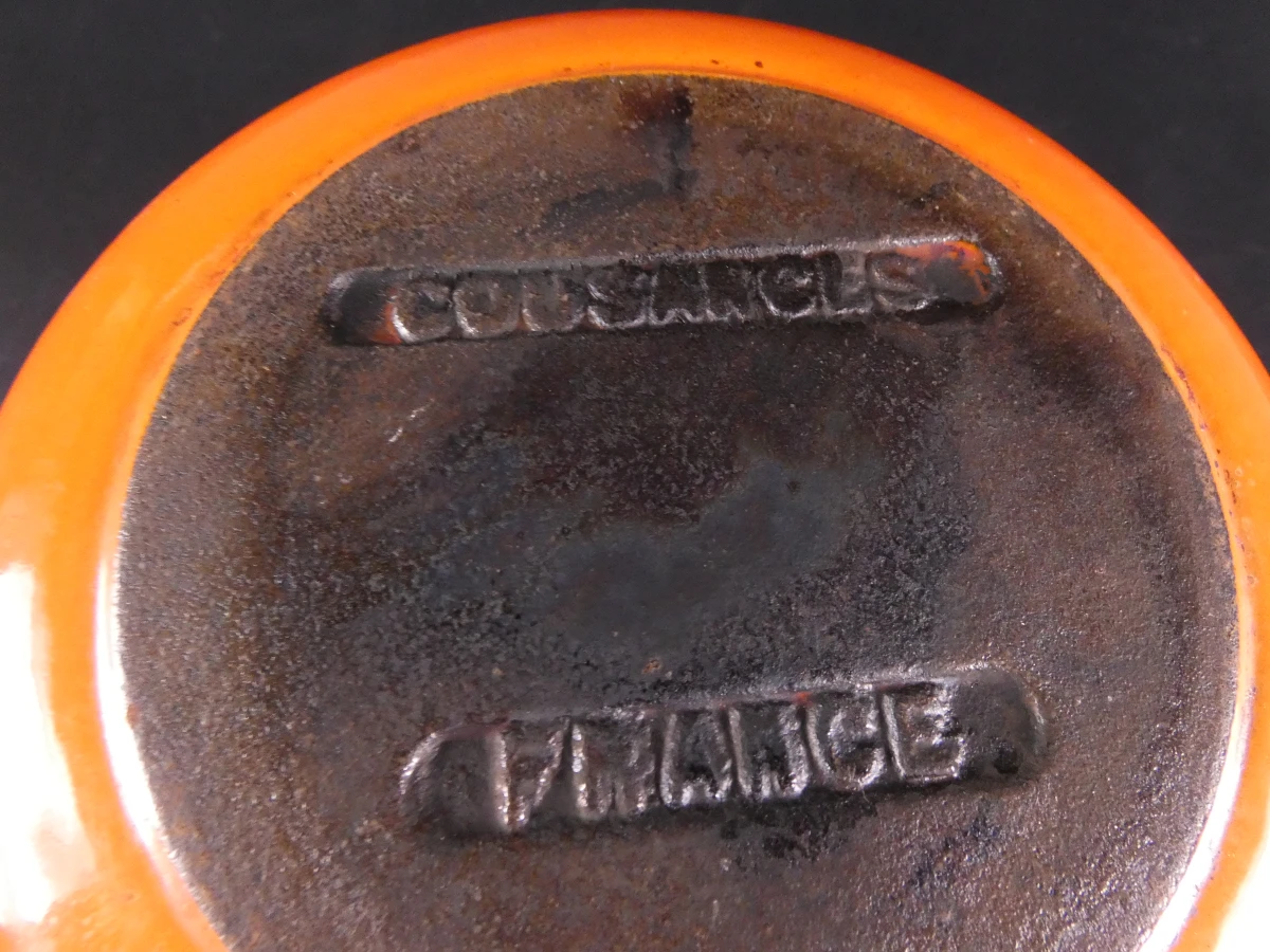 Vintage set van twee oranje geëmailleerde gietijzeren kookpotten, France - foto 15
