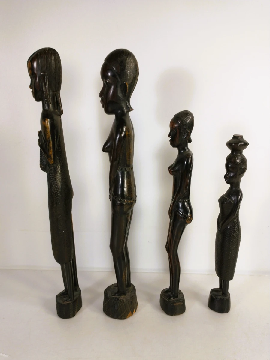 Lot van 7 handgesneden Afrikaanse houten beelden - foto 3