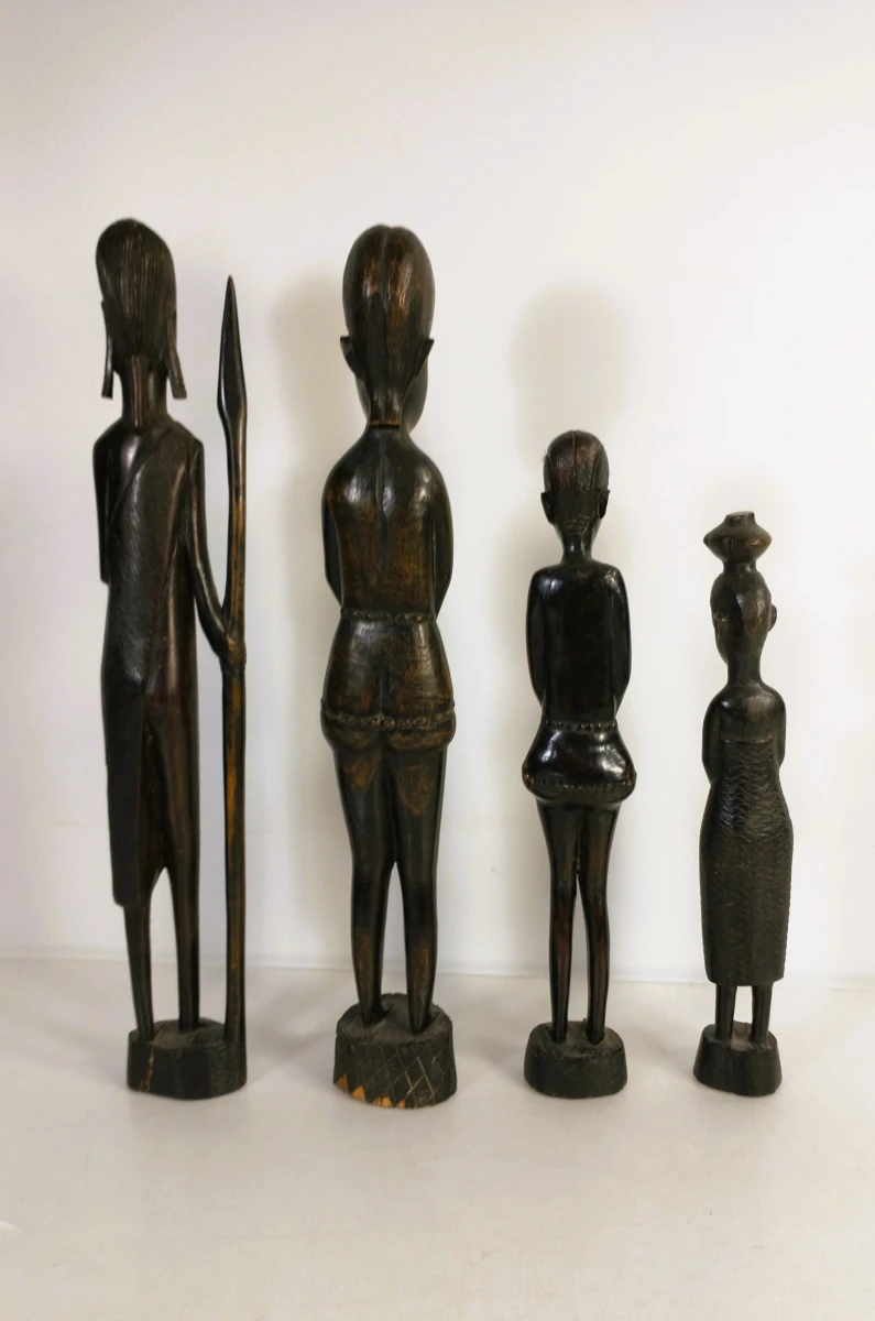 Lot van 7 handgesneden Afrikaanse houten beelden - foto 4