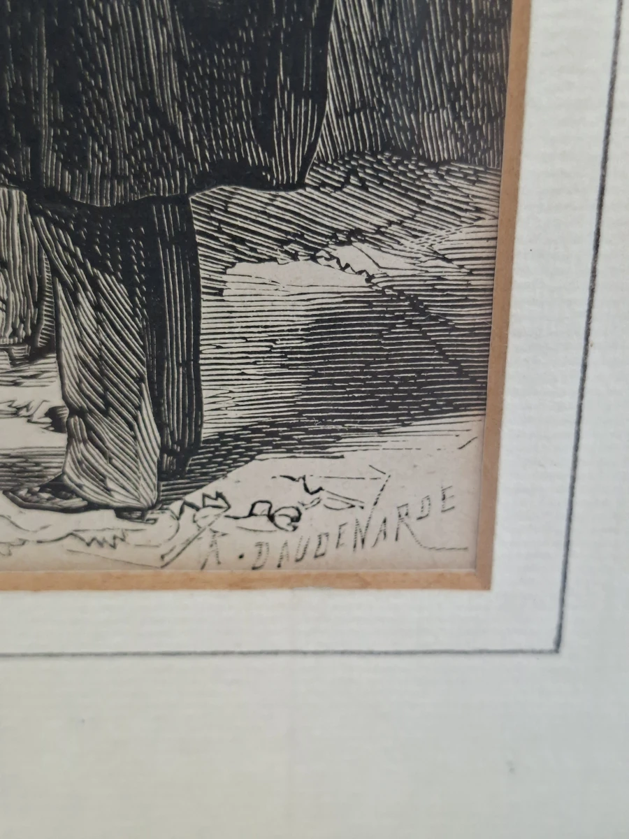 Antieke Houtgravure – Parijse Herdenkingsscène op Begraafplaats (A. Daudenarde, 19e Eeuw) - foto 2