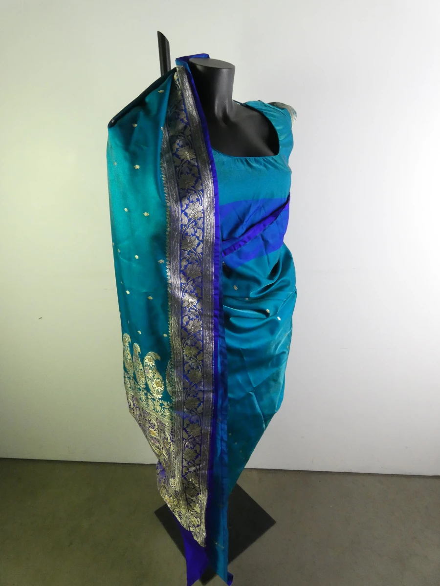 Traditionele turquoiseblauwe sari-set - foto 1