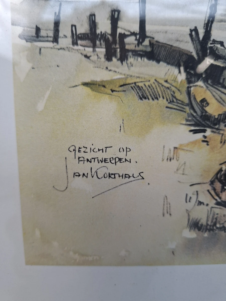 Lithografie 'Gezicht op Antwerpen' – Jan Korthals (1918–1972) - foto 2
