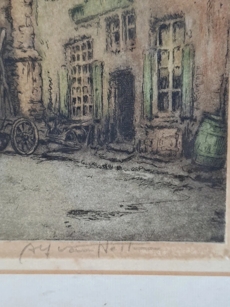 Originele Kleurenets 'Historisch Vlaams Stadsplein' – Alfred van Neste (1874-1969) - foto 2