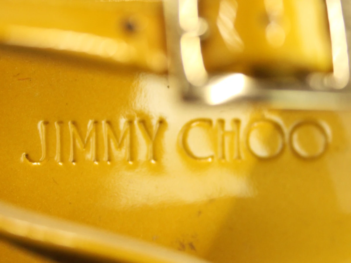 Jimmy Choo – okergele lakleren sleehakken met kurk - foto 5