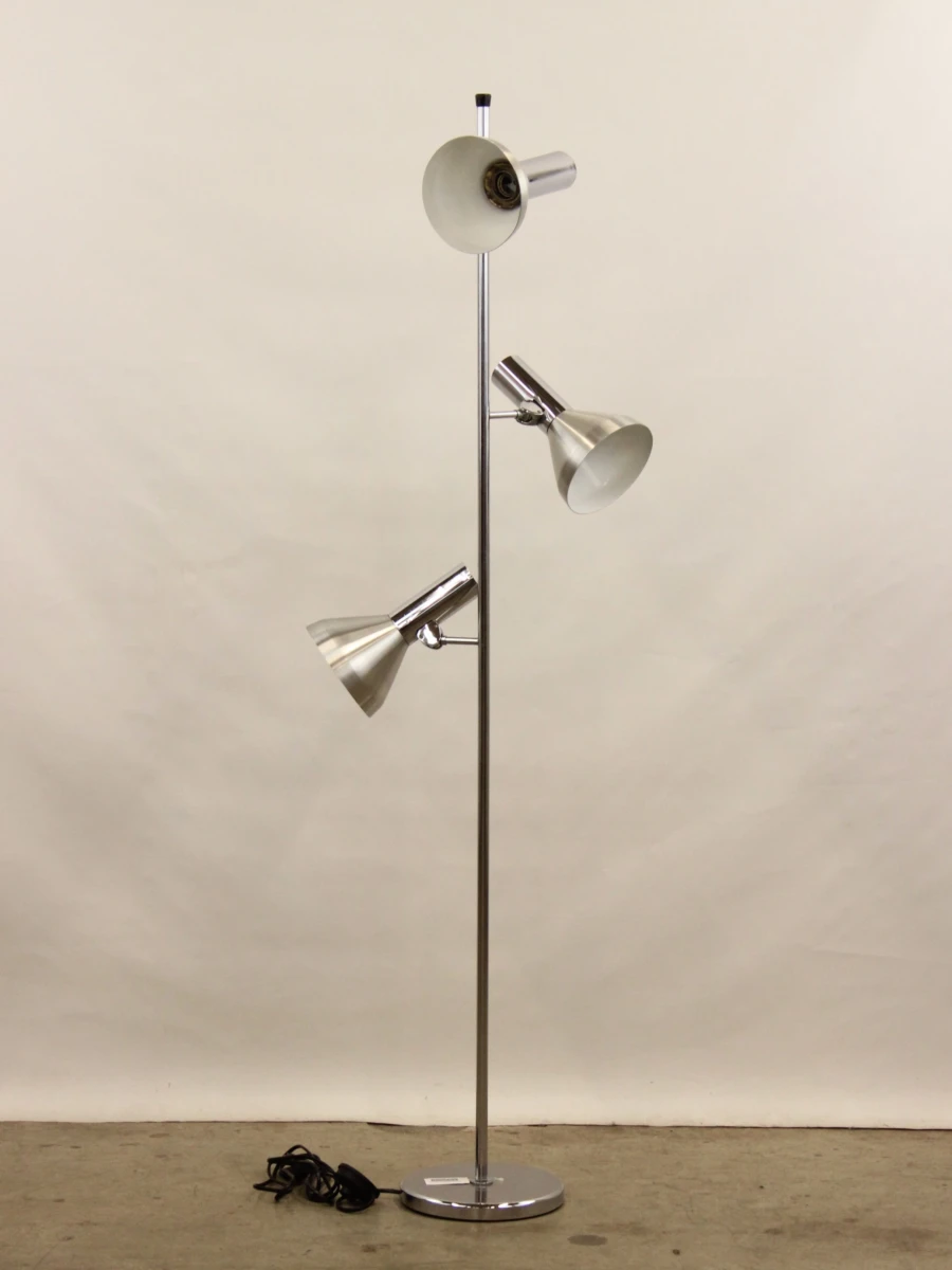 70s chroom vloerlamp met 3 draaibare spots - foto 1