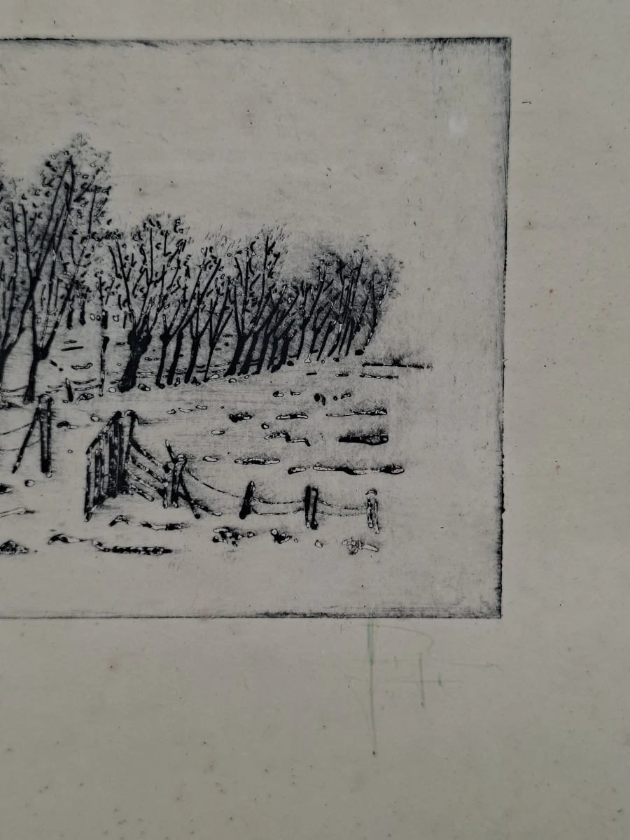Sfeervolle Originele Ets "Eerste Sneeuw" – Yvan Royon (Eerste Afdruk) - foto 4
