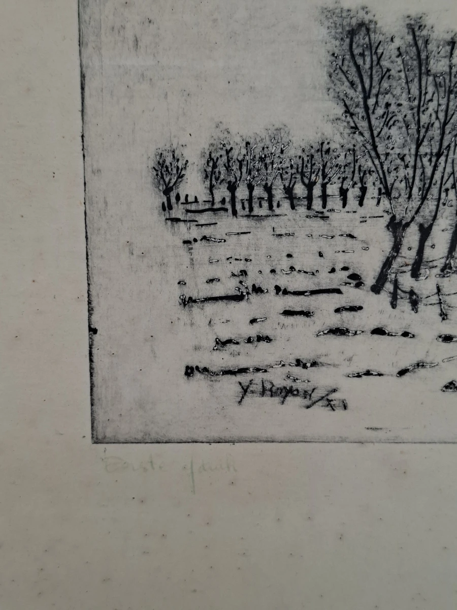 Sfeervolle Originele Ets "Eerste Sneeuw" – Yvan Royon (Eerste Afdruk) - foto 3