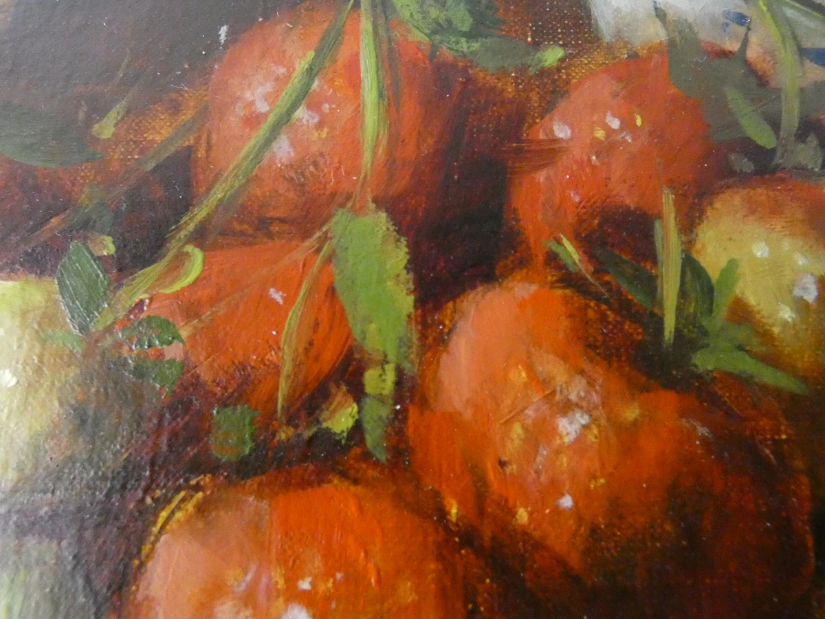 Olieverfschilderij "Stilleven met aardbeien" – gesigneerd Raymond van Hoeck - foto 5