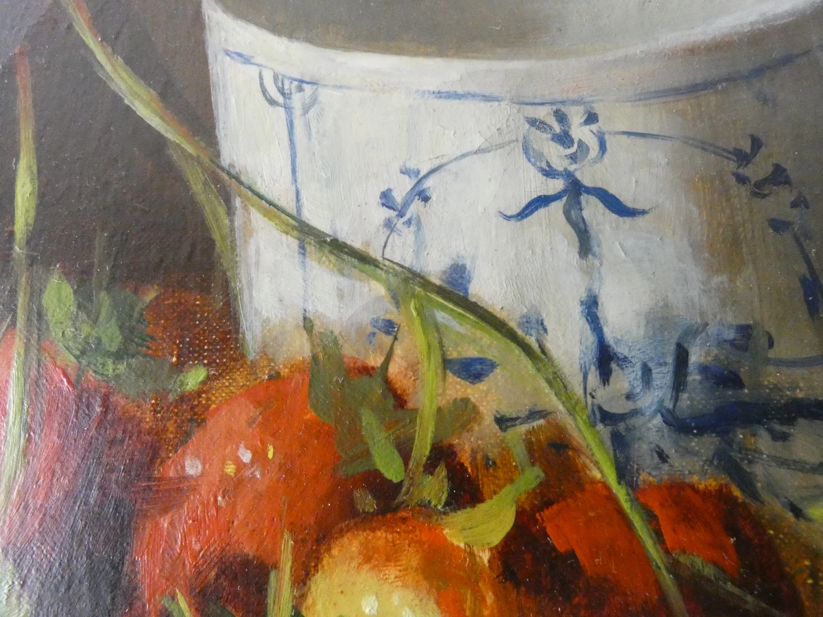 Olieverfschilderij "Stilleven met aardbeien" – gesigneerd Raymond van Hoeck - foto 6