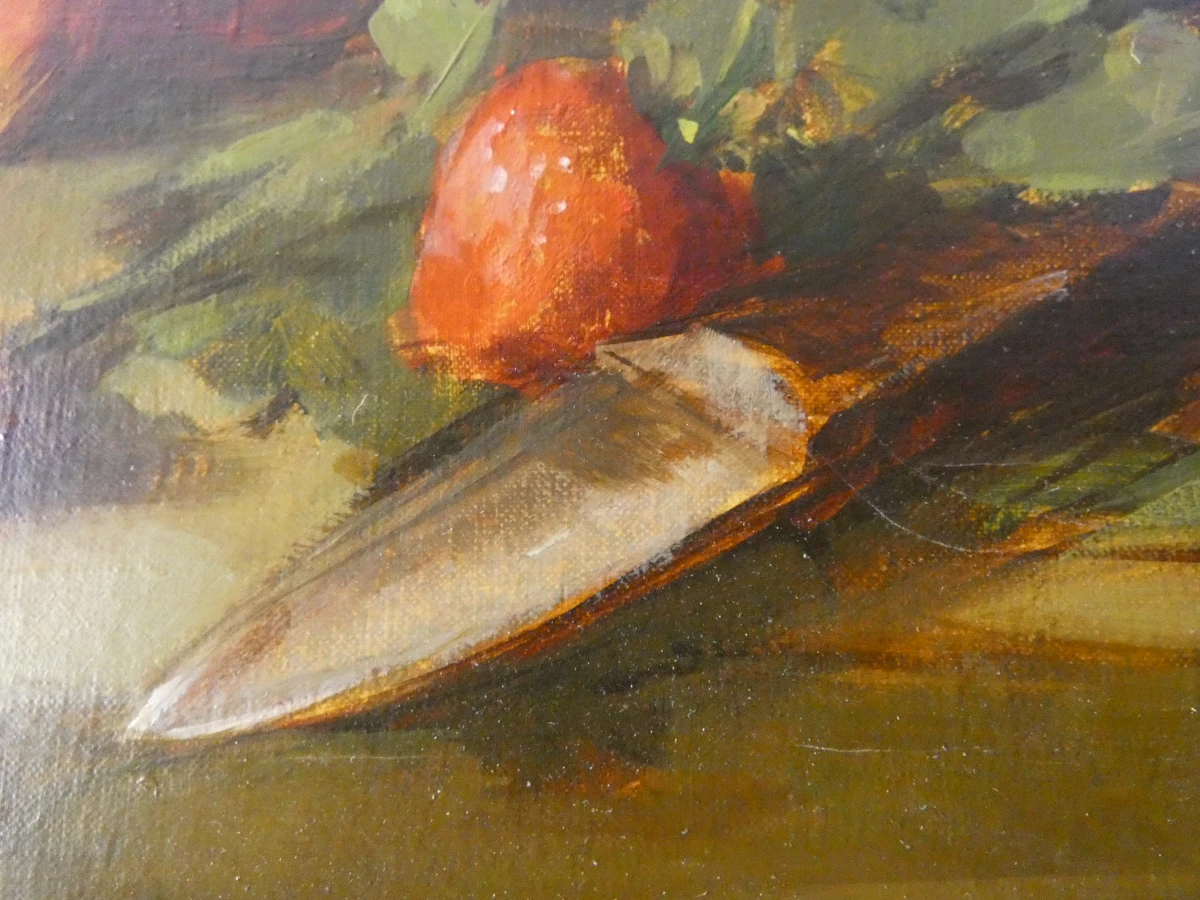 Olieverfschilderij "Stilleven met aardbeien" – gesigneerd Raymond van Hoeck - foto 10
