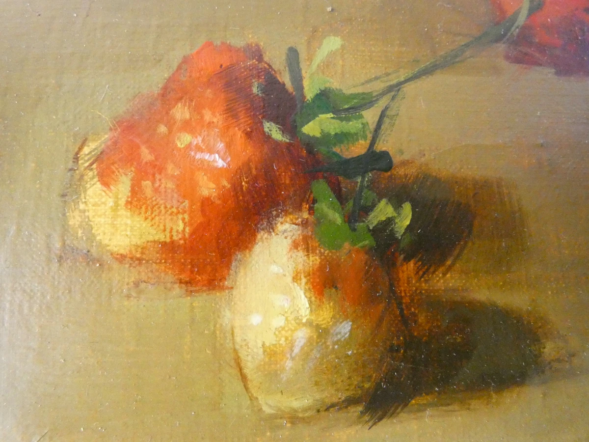 Olieverfschilderij "Stilleven met aardbeien" – gesigneerd Raymond van Hoeck - foto 11