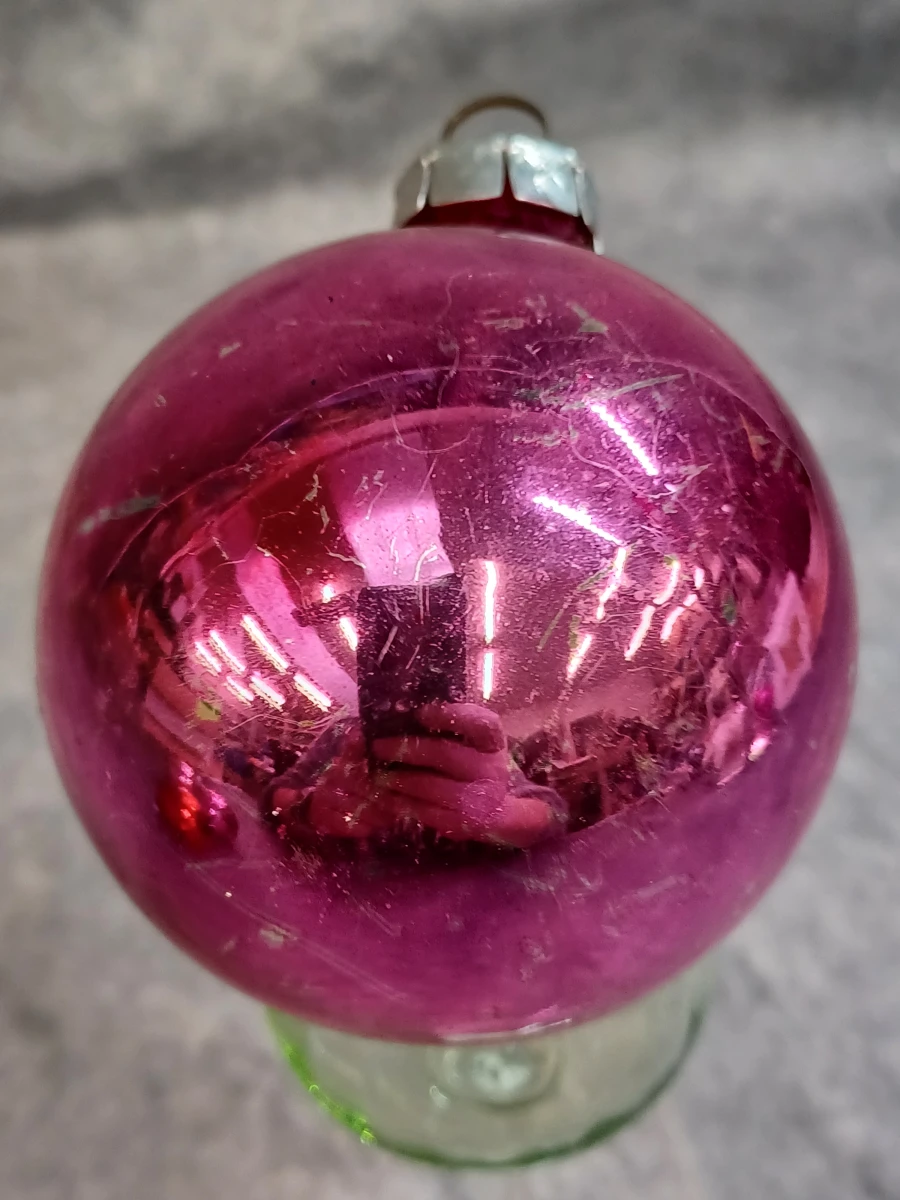 Set van 4 vintage glazen kerstballen met Bbloemmotief en pailletten - foto 9