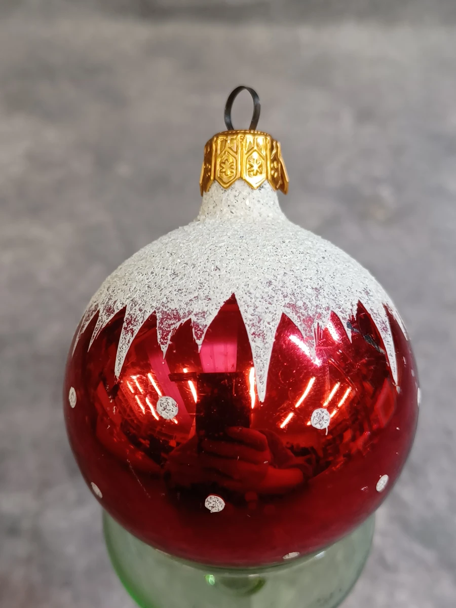 Vintage kerstset in doos: 11 glazen kerstballen en piek - foto 8