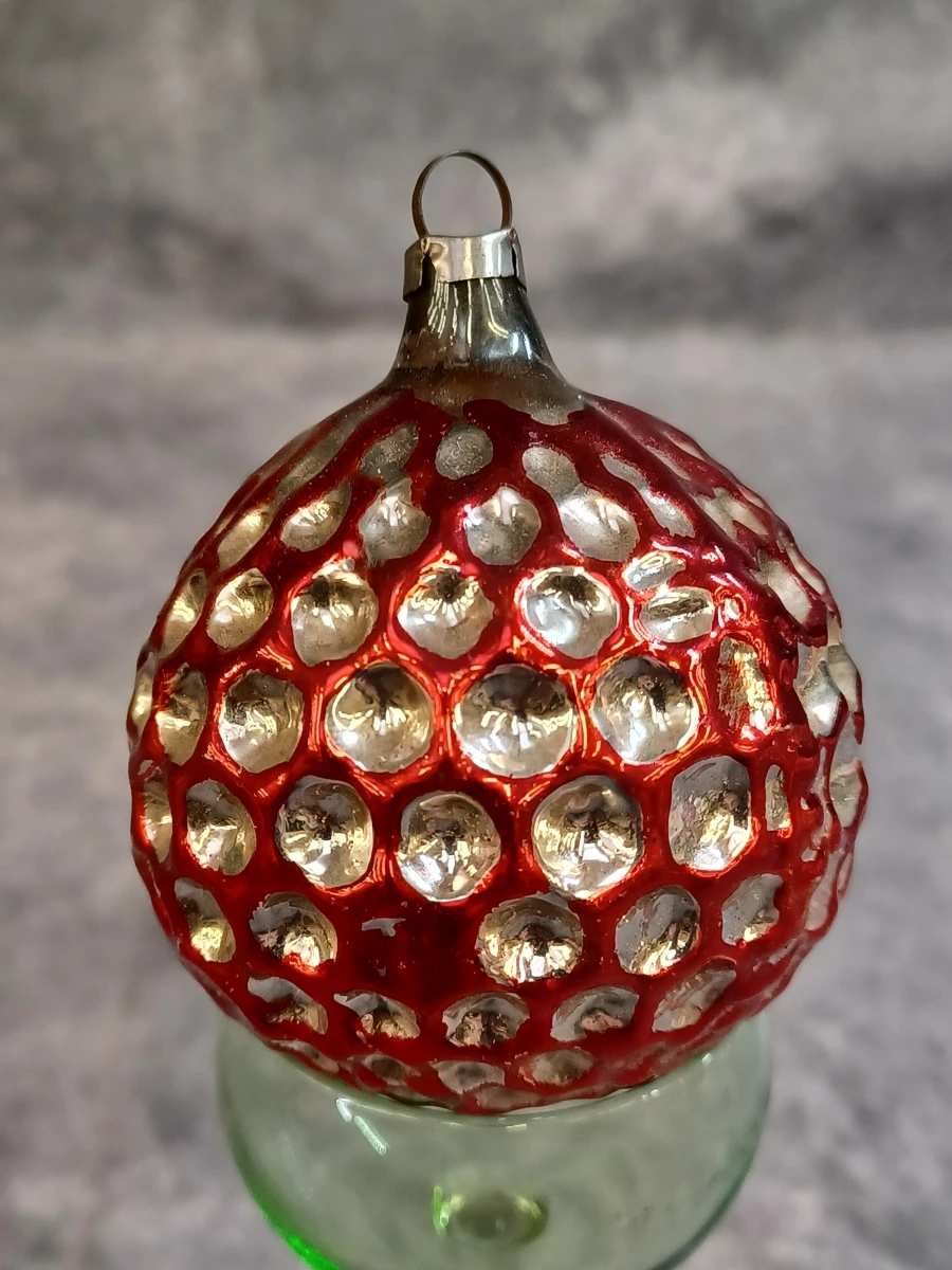 Vintage kerstset in doos: 11 glazen kerstballen en piek - foto 2