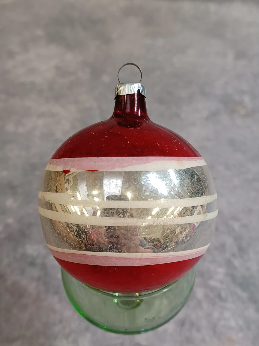 Vintage kerstset in doos: 11 glazen kerstballen en piek - foto 12