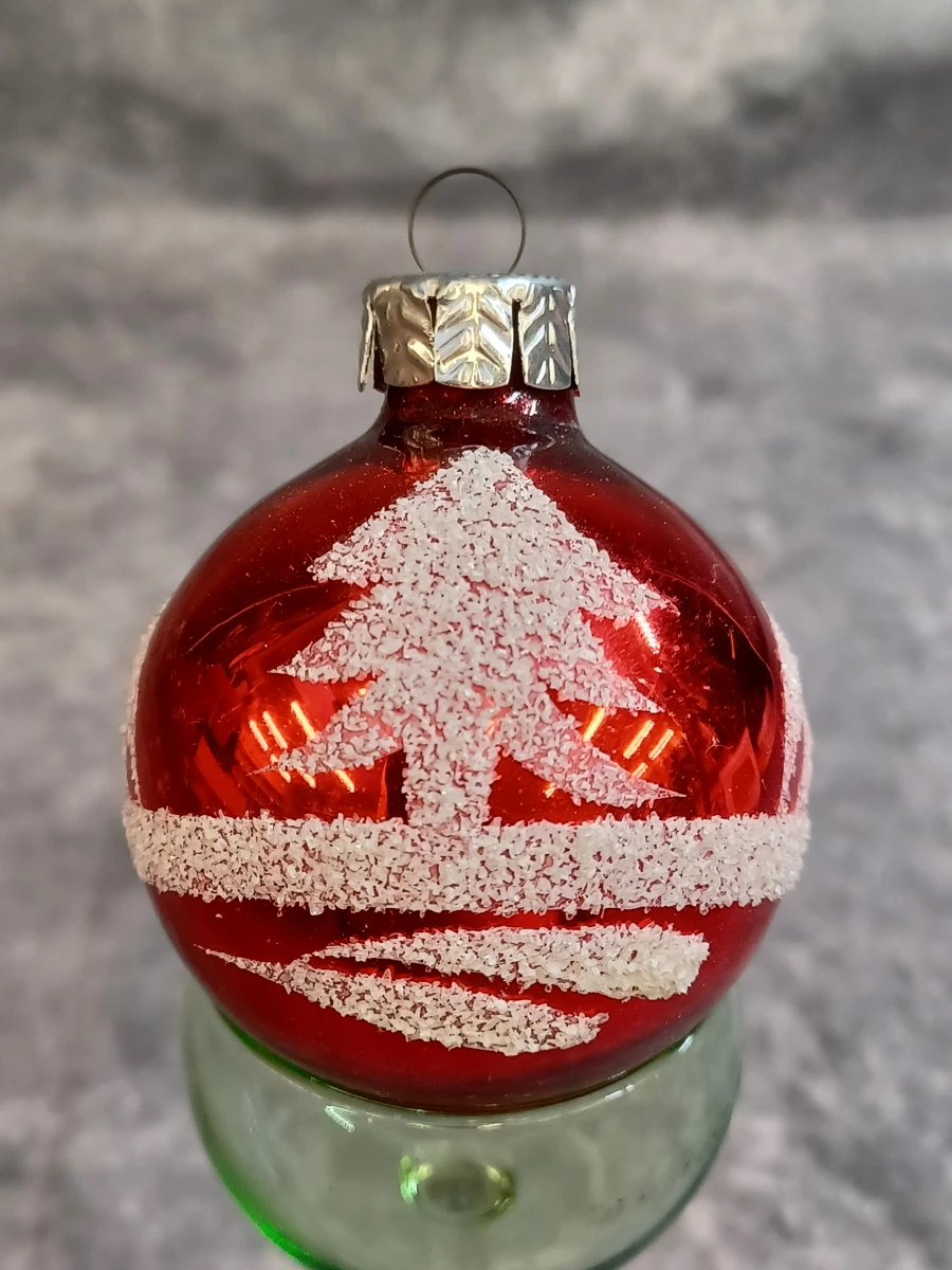Vintage kerstset in doos: 11 glazen kerstballen en piek - foto 5