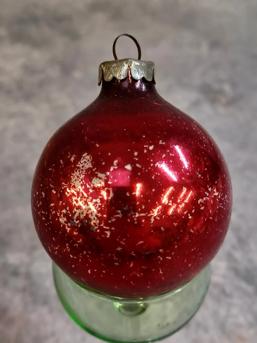 Vintage kerstset in doos: 11 glazen kerstballen en piek - foto 3