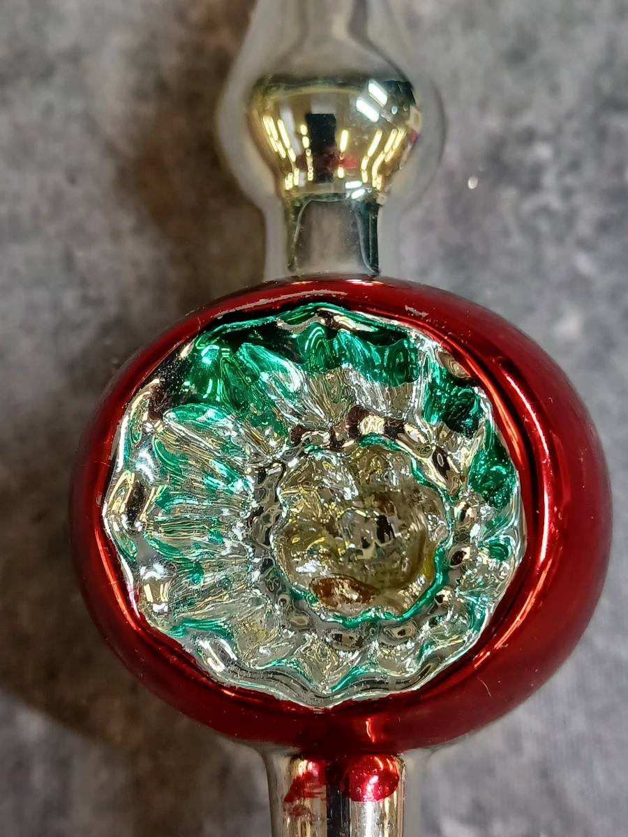 Vintage kerstset in doos: 11 glazen kerstballen en piek - foto 15