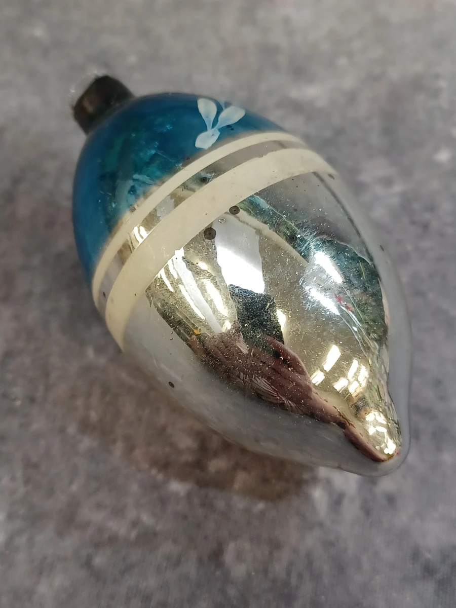 Vintage glazen Ajeko kersthanger in blauw en zilver - foto 2