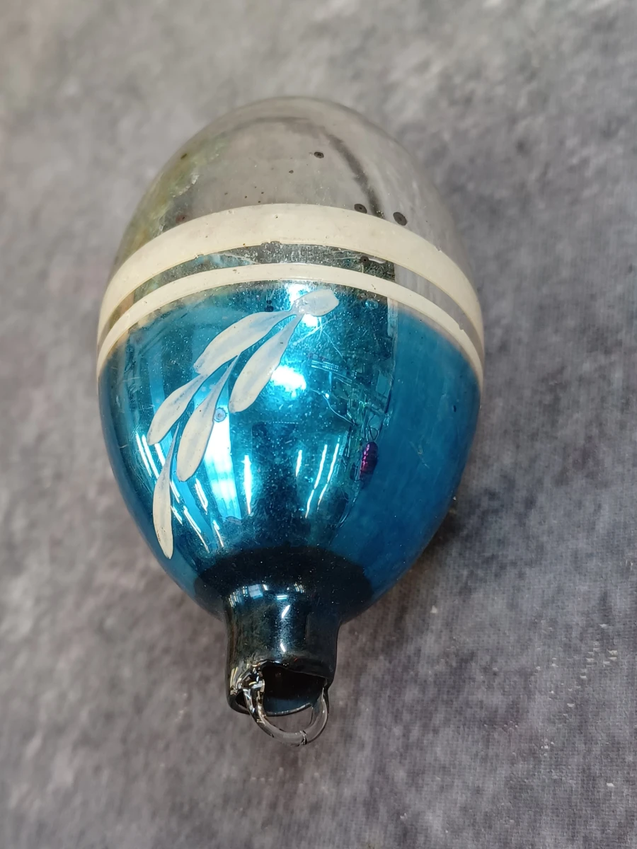 Vintage glazen Ajeko kersthanger in blauw en zilver - foto 3