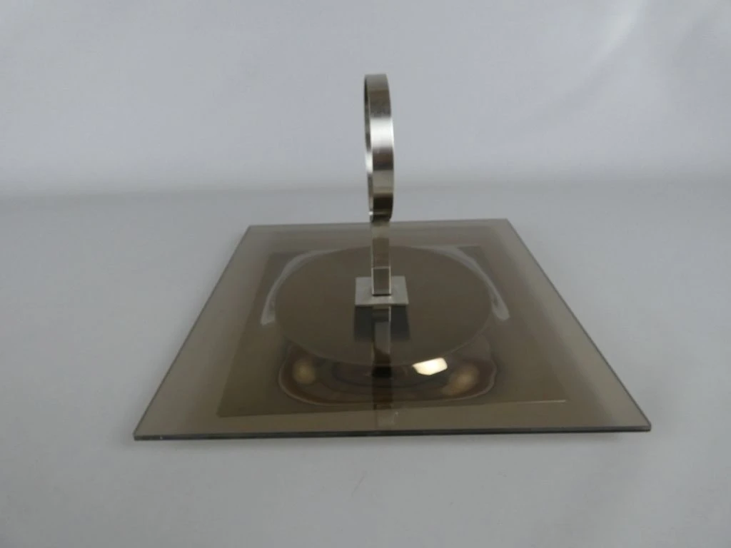 Kaas schotel jaren 70 van glas en metaal - foto 2