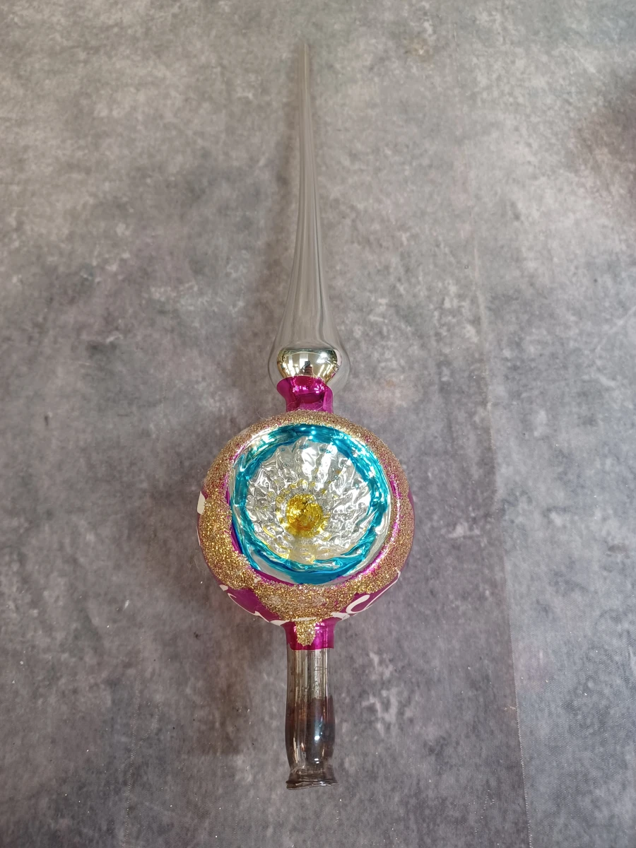Vintage glazen kerstversiering met reflector -  Set met Piekenier en 4 ballen - foto 11