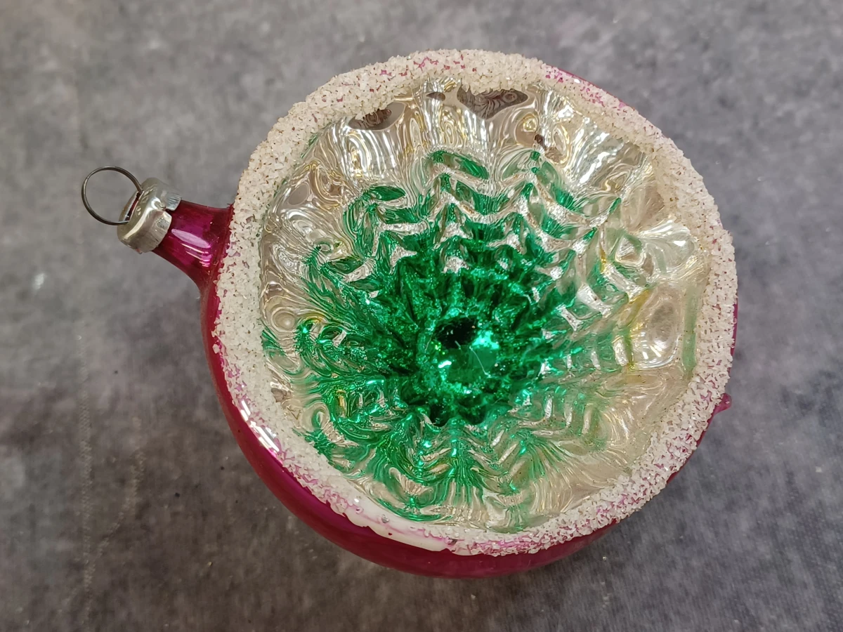 Vintage glazen kerstversiering met reflector -  Set met Piekenier en 4 ballen - foto 9