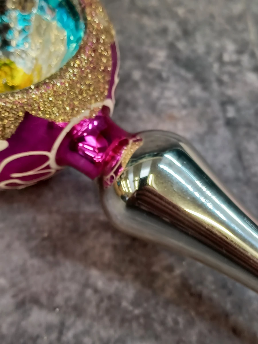Vintage glazen kerstversiering met reflector -  Set met Piekenier en 4 ballen - foto 14