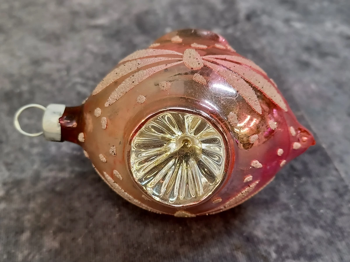 Vintage glazen kerstversiering met reflector -  Set met Piekenier en 4 ballen - foto 2