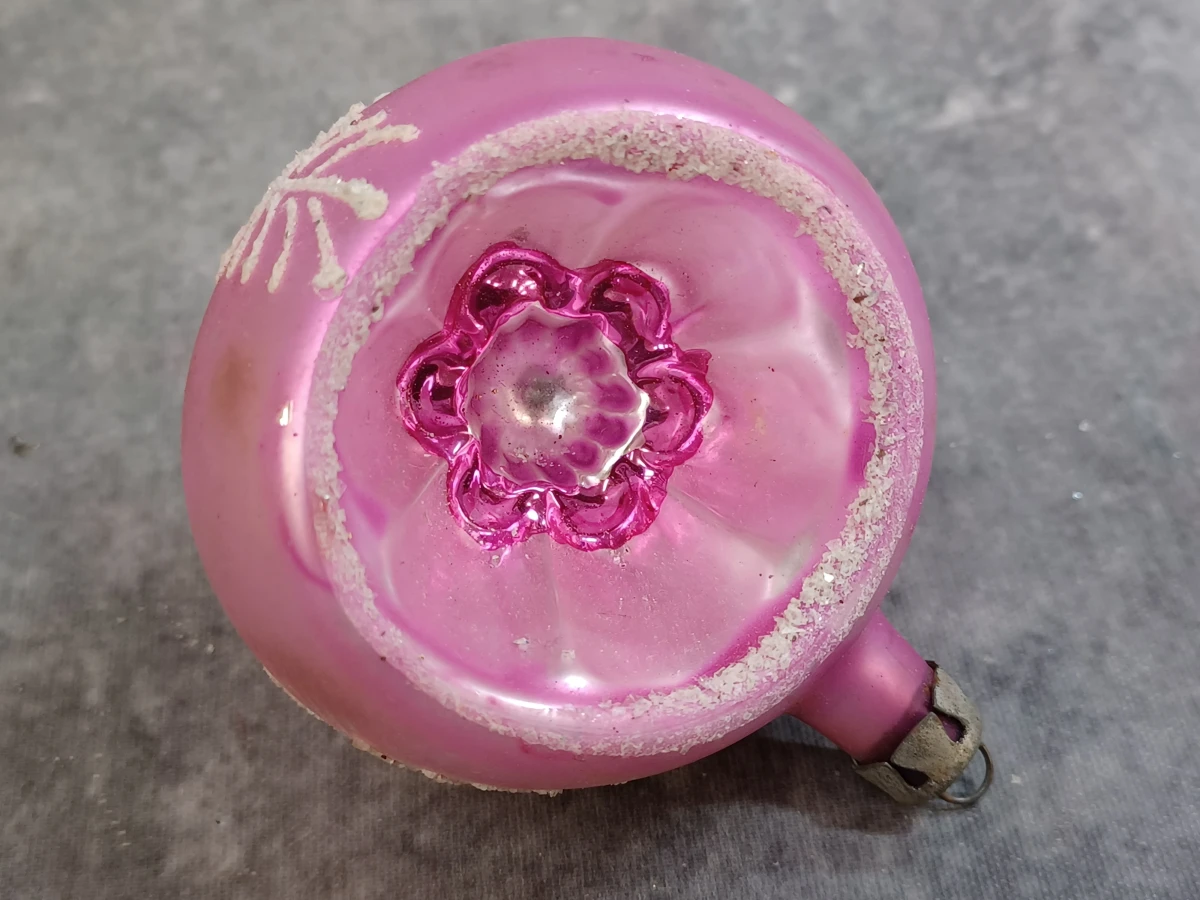 Vintage glazen kerstversiering met reflector -  Set met Piekenier en 4 ballen - foto 7