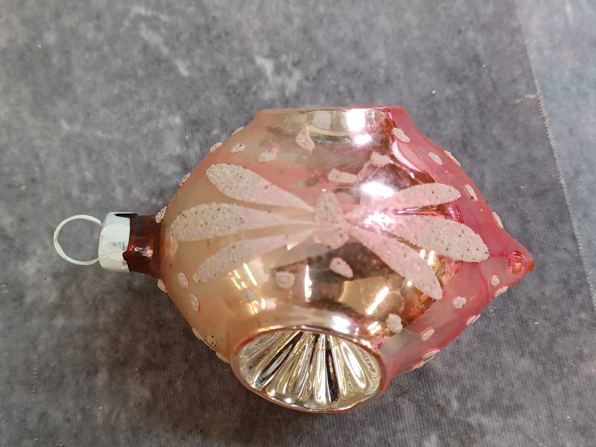 Vintage glazen kerstversiering met reflector -  Set met Piekenier en 4 ballen - foto 3