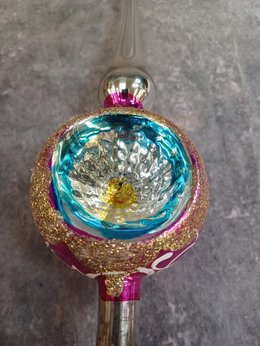 Vintage glazen kerstversiering met reflector -  Set met Piekenier en 4 ballen - foto 12