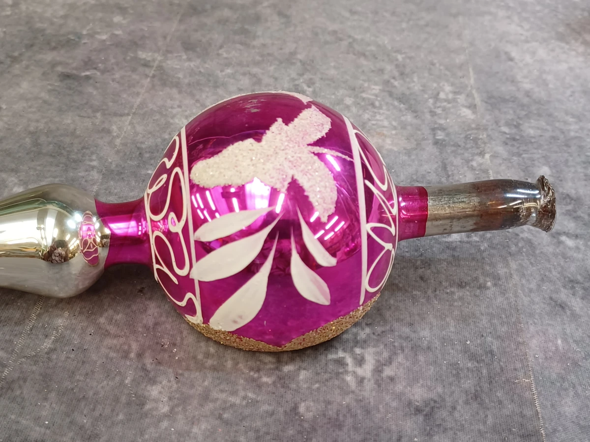 Vintage glazen kerstversiering met reflector -  Set met Piekenier en 4 ballen - foto 16