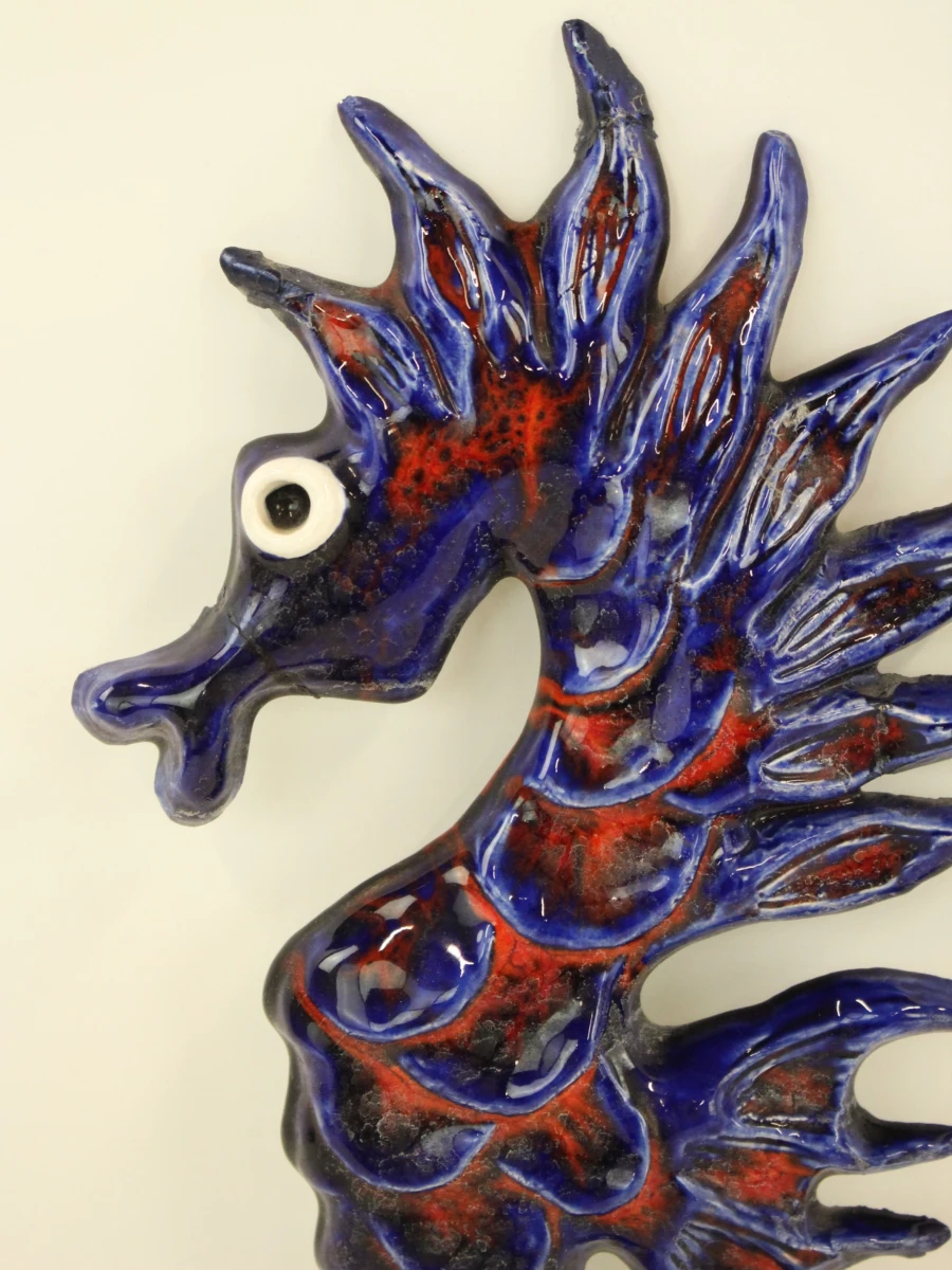 Keramisch wanddecoratie zeepaardje blauw-rood - foto 3