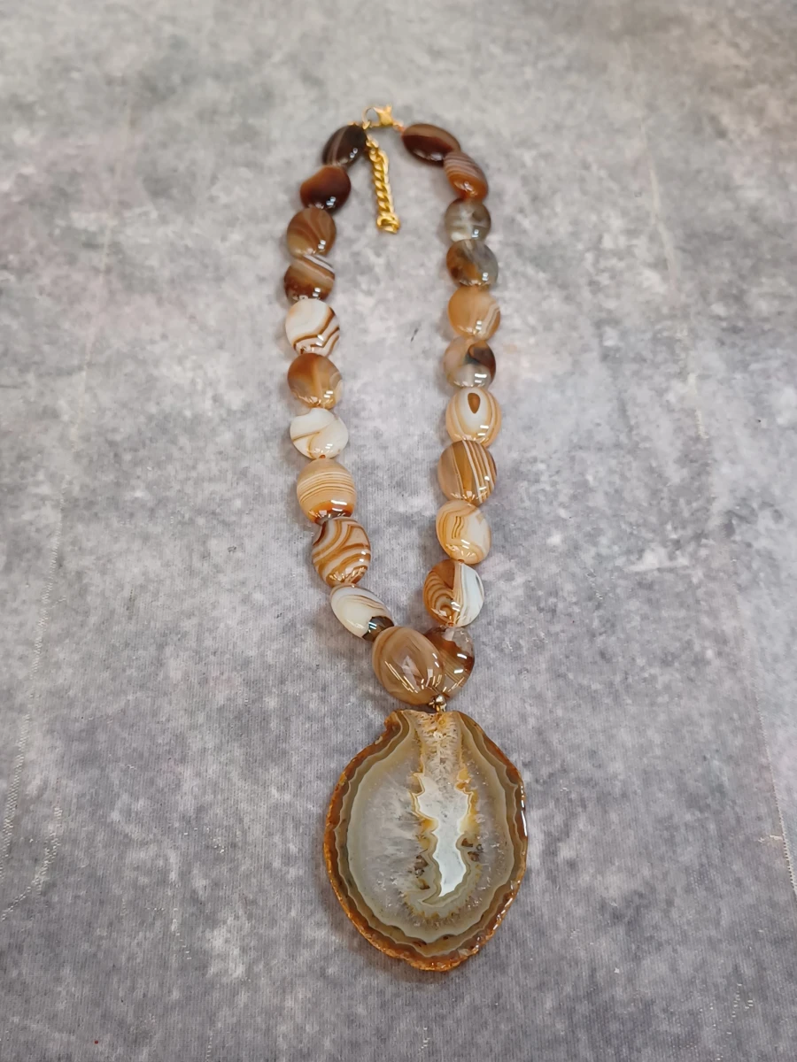 Ketting met natuurlijke agaten en geode-hanger - foto 2