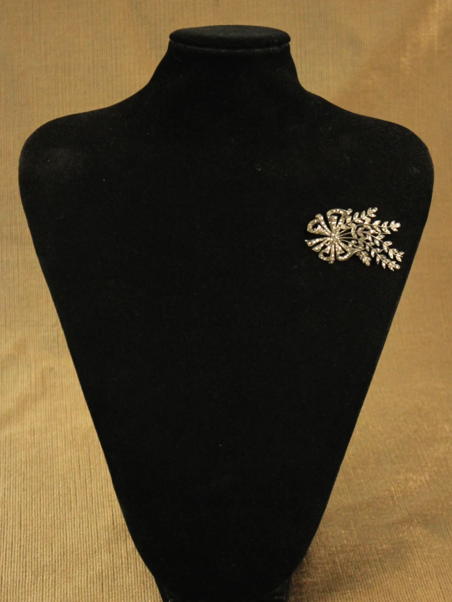 Art-deco .835 zilveren strikbroche met florale motieven & markasiet - foto 7