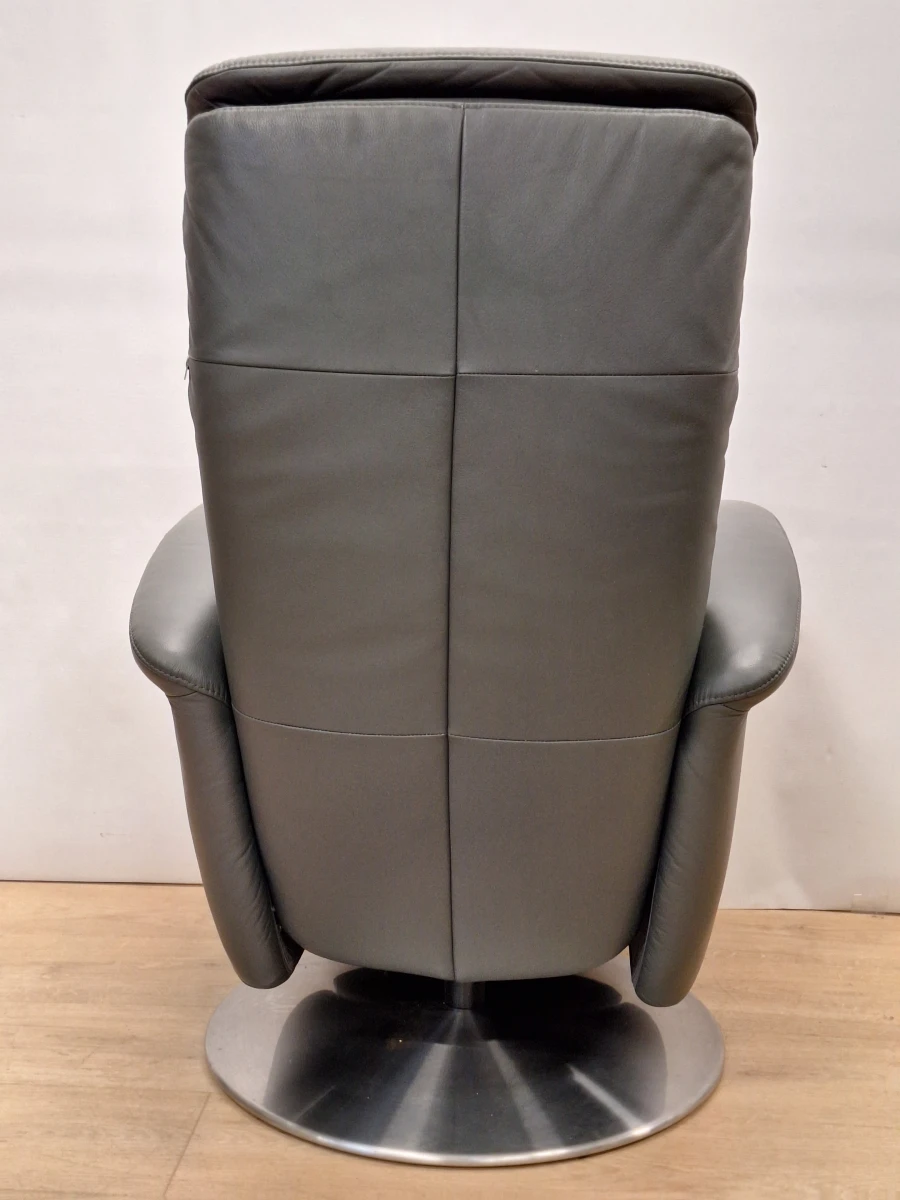 Relaxfauteuil in antracietgrijs leder met glanzende metalen schotelvoet - Hukla Duitsland - foto 16