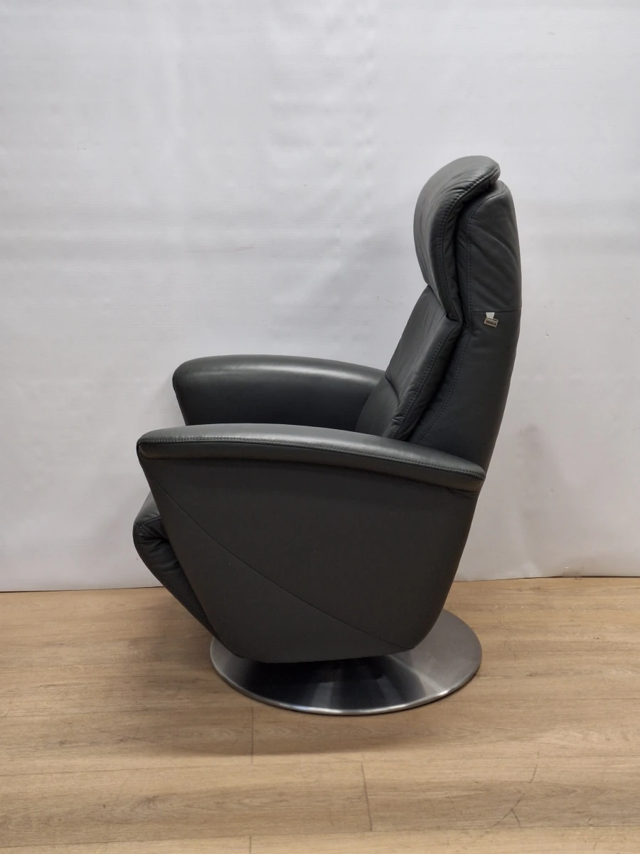 Relaxfauteuil in antracietgrijs leder met glanzende metalen schotelvoet - Hukla Duitsland - foto 4